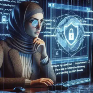 "Ethical hacker analyzing data on a laptop to prevent insider threats, symbolizing the importance of cybersecurity measures in protecting sensitive information."